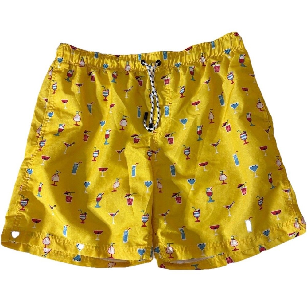 BROKEN Threads Men’s Yellow Cocktail Print Swim Trunks Shorts Size L